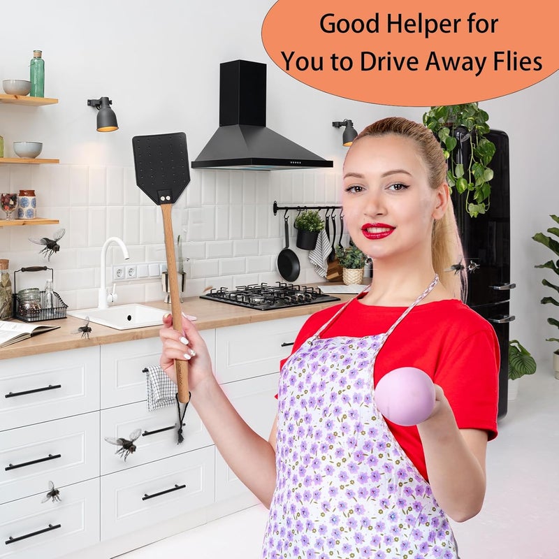 DEBETOOL Fly Swatter - Long Hand Wood Fly Swatters with Hanging Rope, Heavy Duty Fly swatter for Home/Classroom/Office(Black) - Image 5